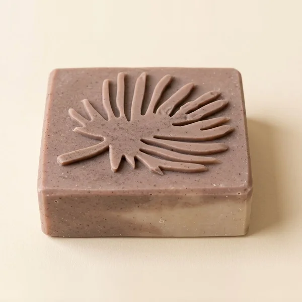 Jabón de arcilla blanca y roja con romero, rectangular, hoja de palma