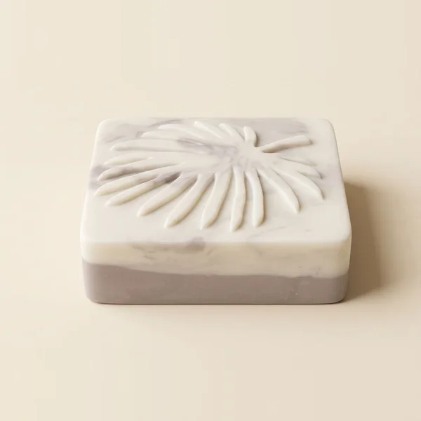 Jabón de arcilla rosa, rectangular, hoja de palma