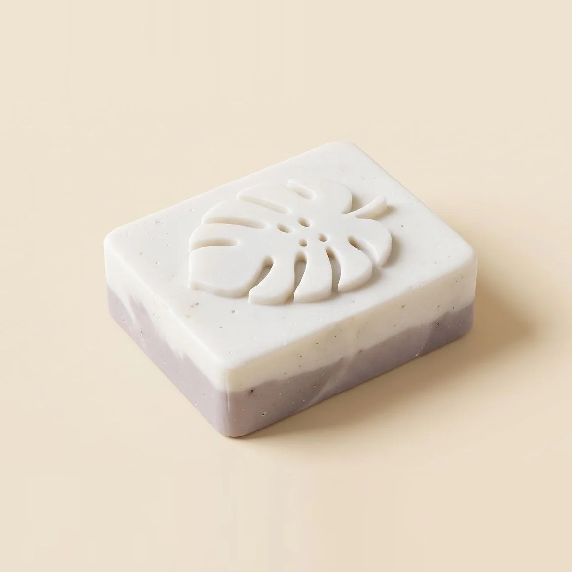 Jabón de arcilla rosa, rectangular, diseño monstera