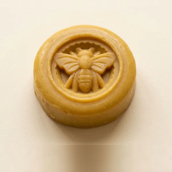 Jabón de miel y cúrcuma, redondo con abeja